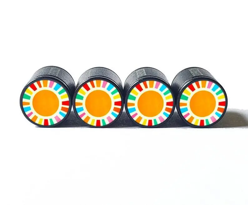Colorful Rainbow Sun Rays Tire Valve Stem Caps - Aluminum - Set Of 4 1