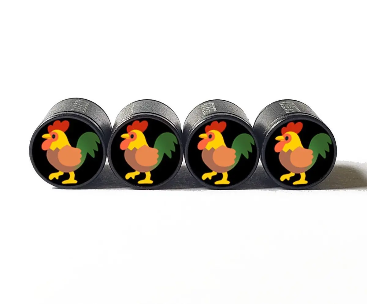 Colorful Rooster Chicken Emoji Tire Valve Caps - Aluminum - Set Of 4 1