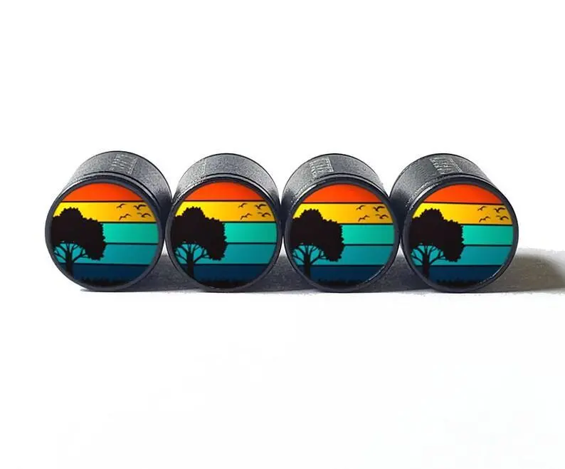 Colorful Tree Silhouette (Style 1) Tire Valve Caps - Aluminum - Set Of 4 1
