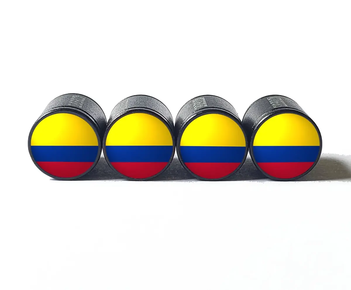 Columbia Flag Tire Valve Stem Caps - Black Aluminum - Set Of Four 1