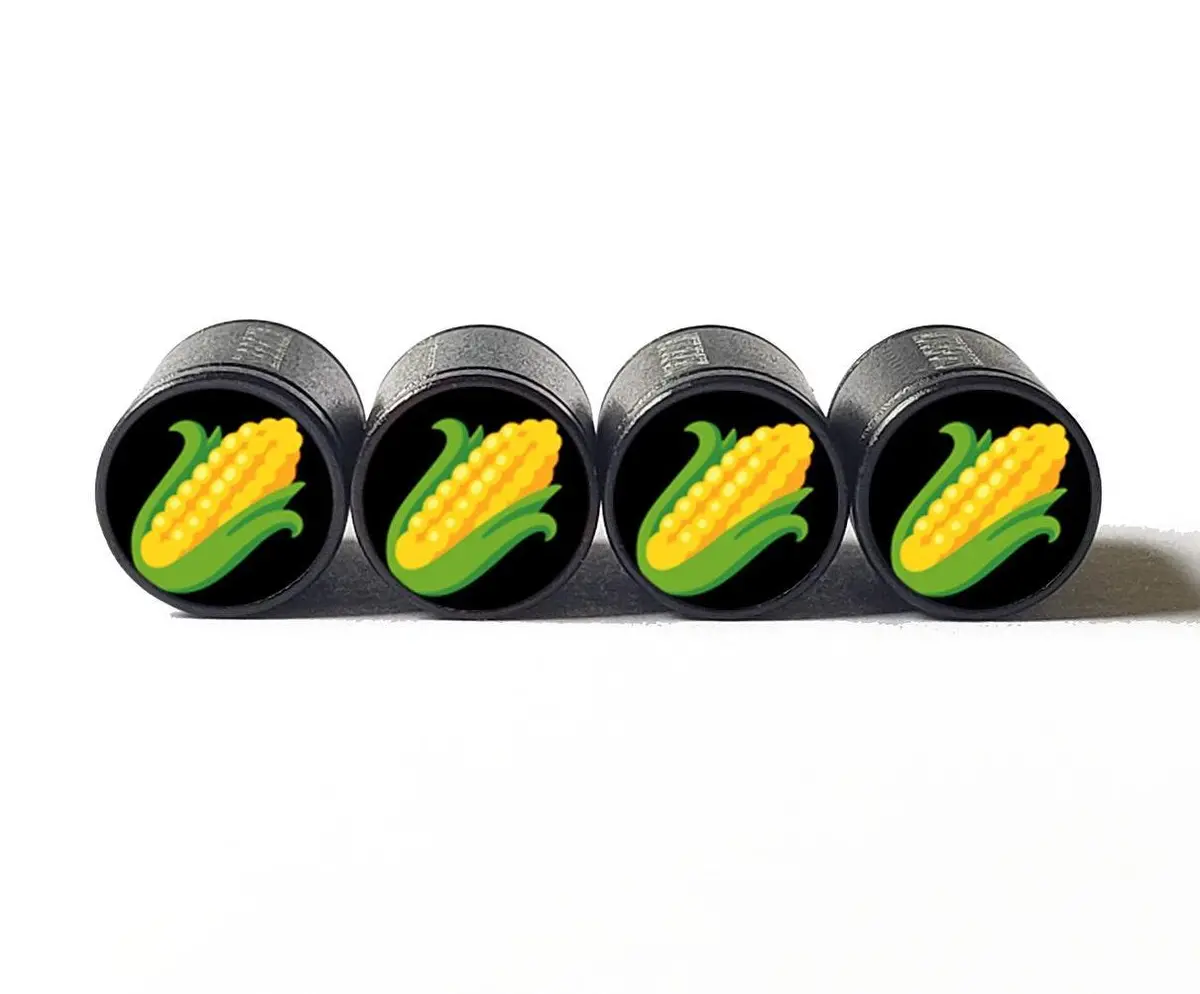 Corn Tire Valve Caps - Black Aluminum - Set Of Four 1