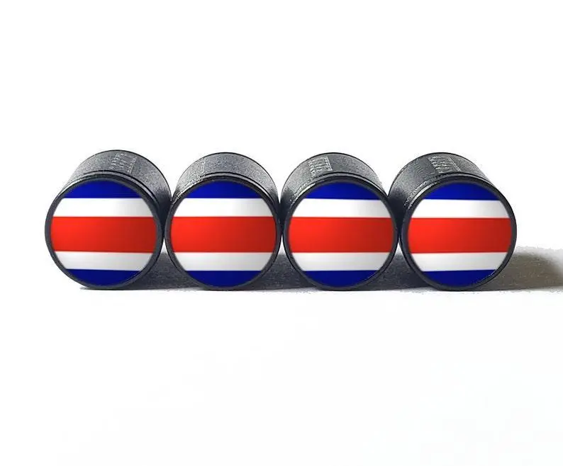Costa Rica Flag Tire Valve Caps - Black Aluminum - Set Of Four 1