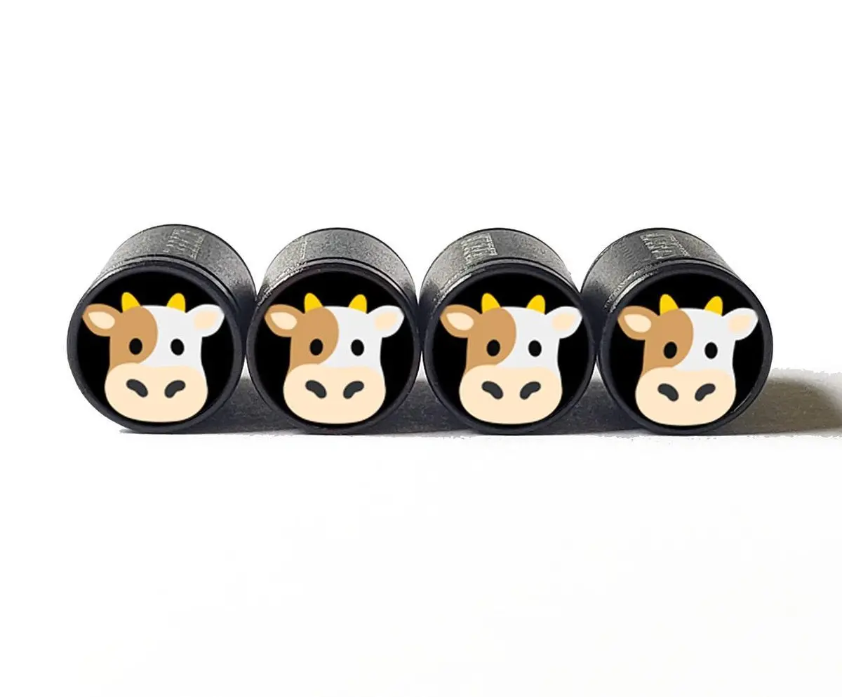 Cow Face Tire Valve Caps - Black Aluminum - Set Of Four 1