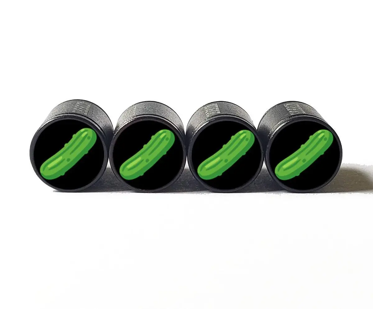 Cucumber Emoji Tire Valve Stem Caps - Black Aluminum - Set Of Four 1