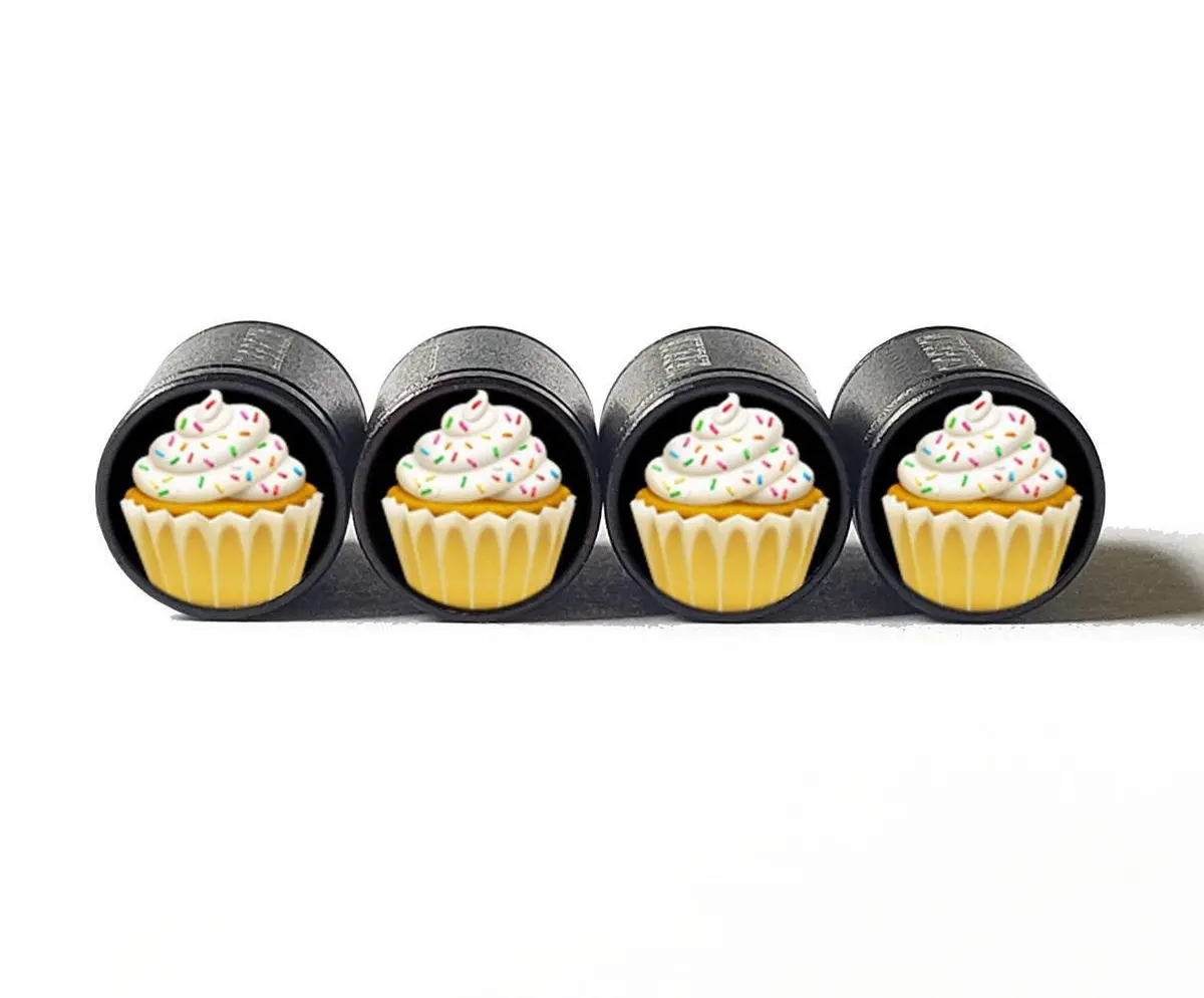 Cupcake Emoji Tire Valve Stem Caps - Black Aluminum - Set Of Four 1