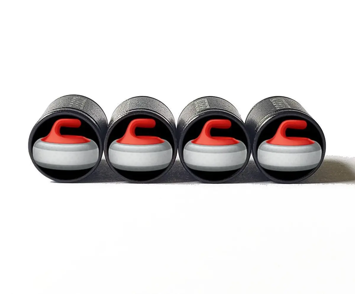 Curling Stone Tire Valve Caps - Black Aluminum - Set Of Four 1