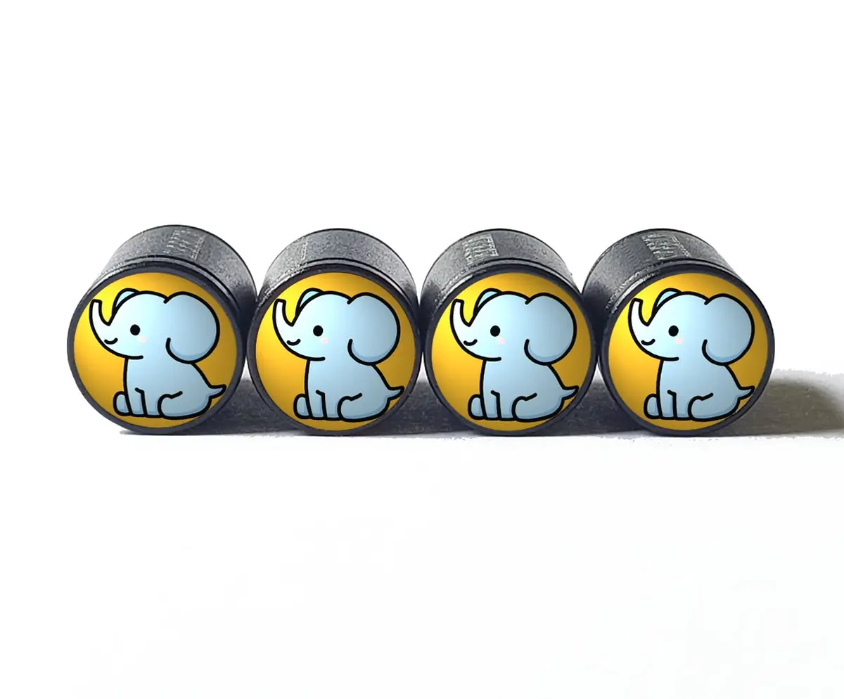 Cute Baby Elephant Tire Valve Caps - Black Aluminum - Set Of Four 1