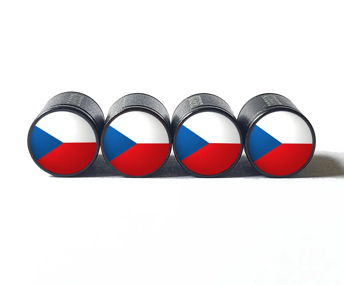 Czech Republic Czechia Flag Tire Valve Caps - Black Aluminum - Set Of Four 1