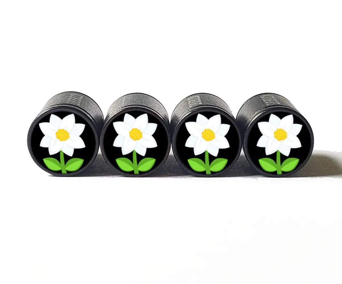 Daisy Flower Emoji (Type 2) Tire Valve Caps - Aluminum - Set Of Four 1