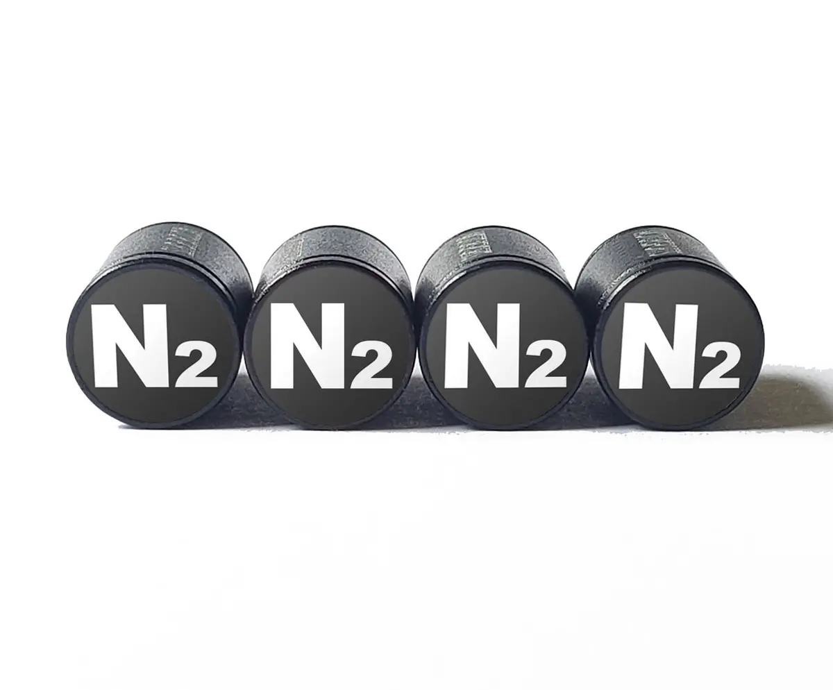 Dark Gray N2 Nitrogen Tire Valve Stem Caps - Black Aluminum - Universal 1