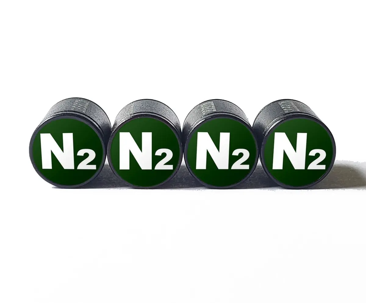 Dark Green N2 Nitrogen Tire Valve Caps - Black Aluminum - Universal 1