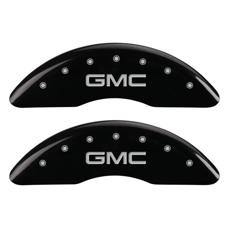 Mgp Engraved 4-Piston Caliper Covers – Front And Rear, Gmc-Specific Black Finish With Silver Chrome Detailing 1