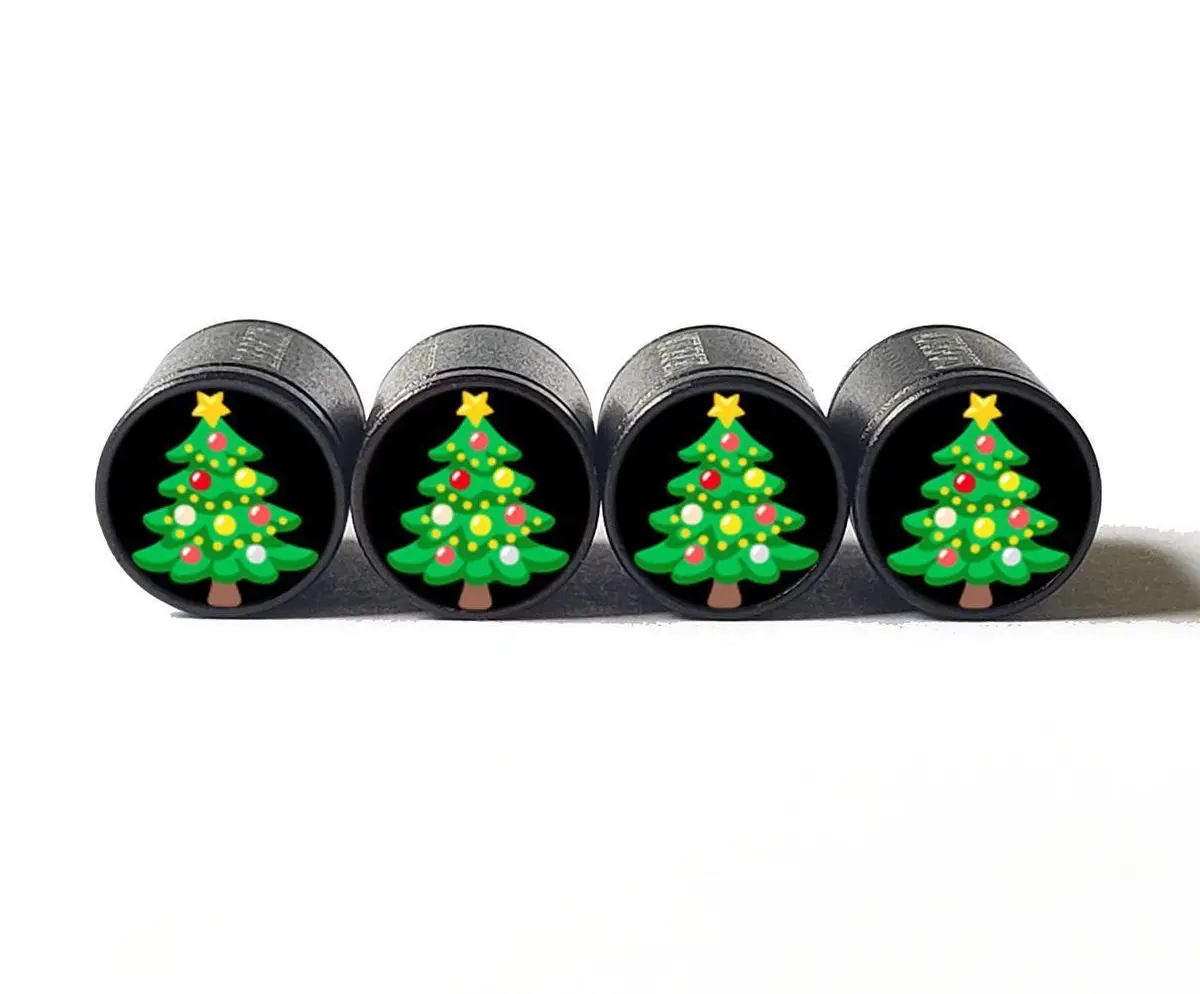Cute Christmas Tree Tire Valve Caps - Black Aluminum - Set Of Four 1