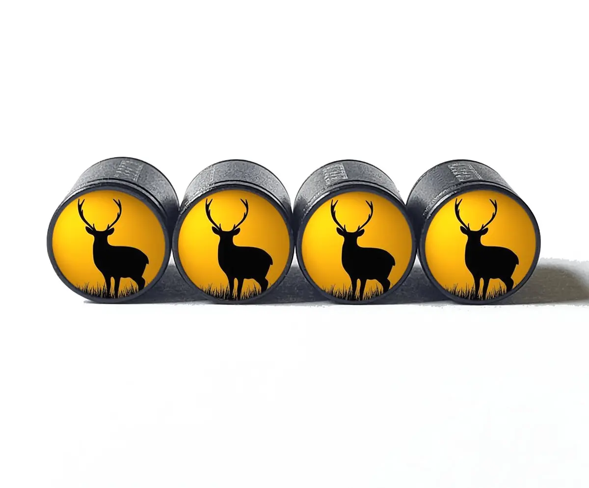 Big Buck Deer Silhouette Tire Valve Caps - Black Aluminum - Set Of Four 1
