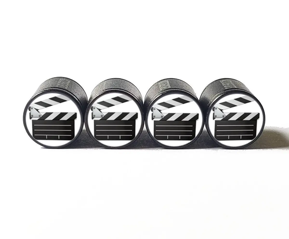 Director Movie Clapboard Tire Valve Caps - Black Aluminum - Set Of Four 1
