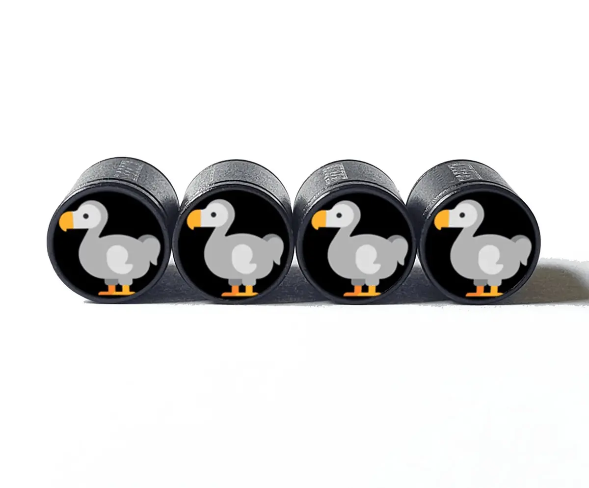 Dodo Bird Emoji Tire Valve Caps - Black Aluminum - Set Of Four 1