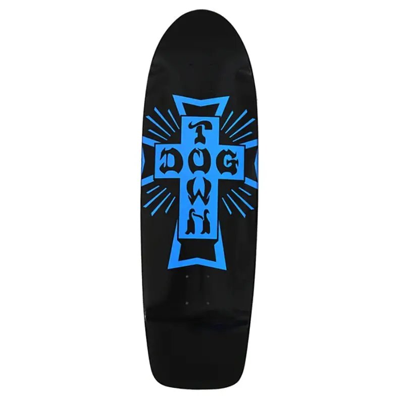 Dogtown 9" X 30.575" Cross Logo 70S Rider Gloss Black / Metallic Blue Cross Skateboard Deck 1