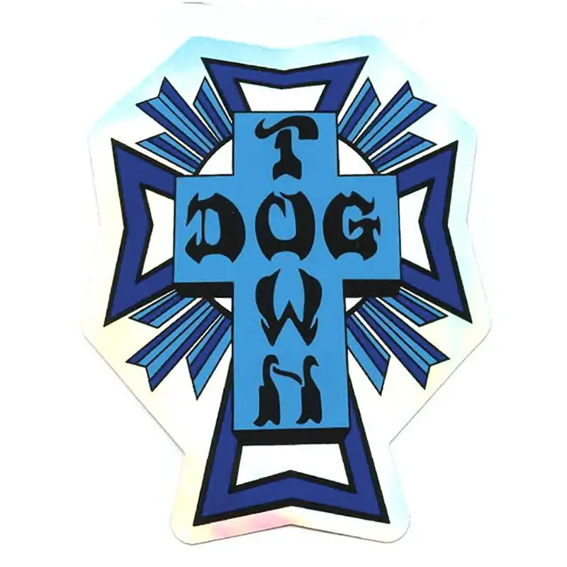 Dogtown Skateboards 4" Blue Cross Logo Hologaphic Sticker 1