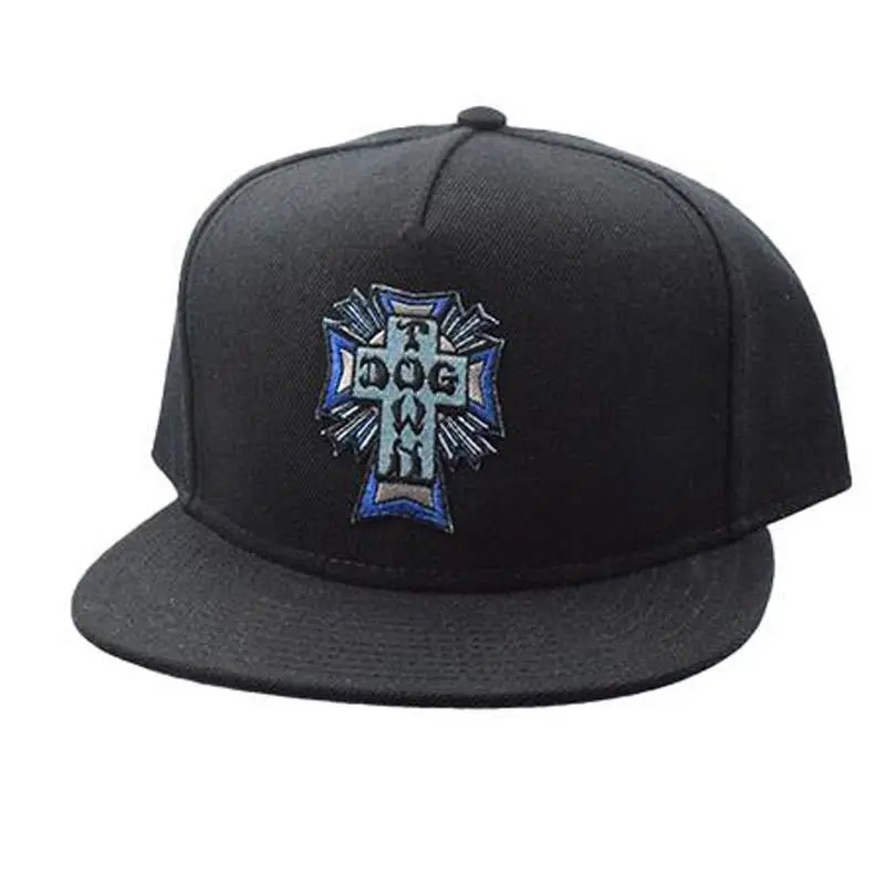 Dogtown Skateboards Blue Cross Patch Snapback Flat Bill Hat 1