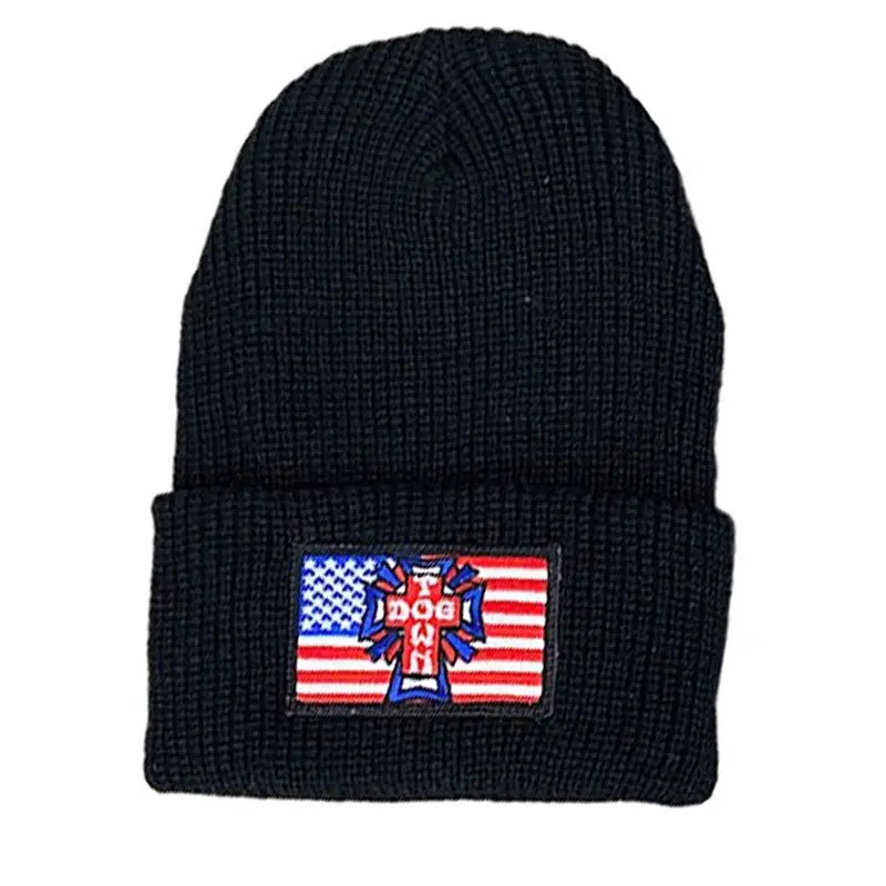Dogtown Skateboards Flag Patch Black Beanie 1