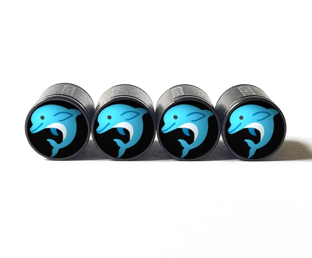 Dolphin Emoji Tire Valve Stem Caps - Black Aluminum - Set Of Four 1
