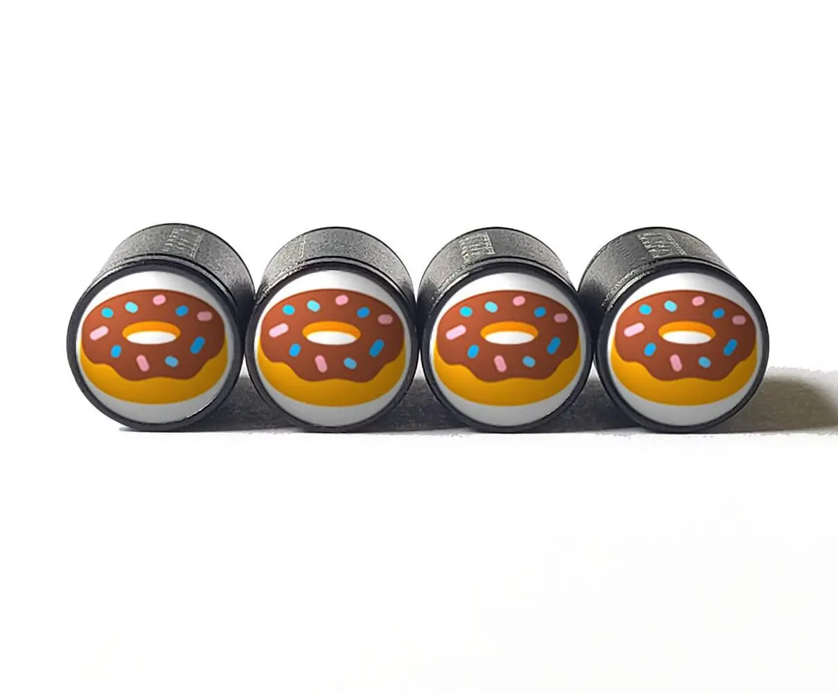 Donut Emoji Tire Valve Stem Caps - Black Aluminum - Set Of Four 1