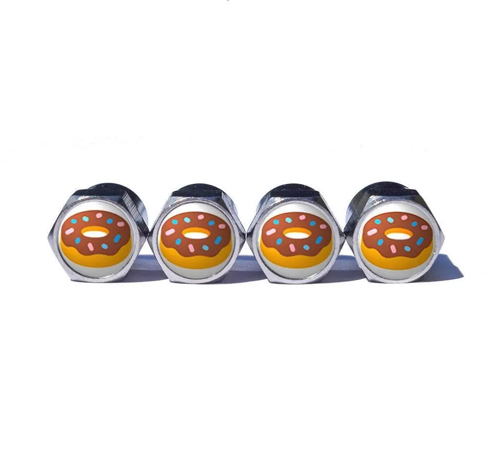 Doughnut Donut Tire Valve Caps - Chrome Coated - Set Of Four 1