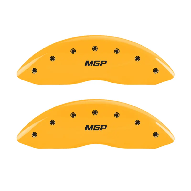 Mgp Premium Engraved Caliper Covers – Front And Rear Set, Yellow Finish With Black Chrome Trim 1