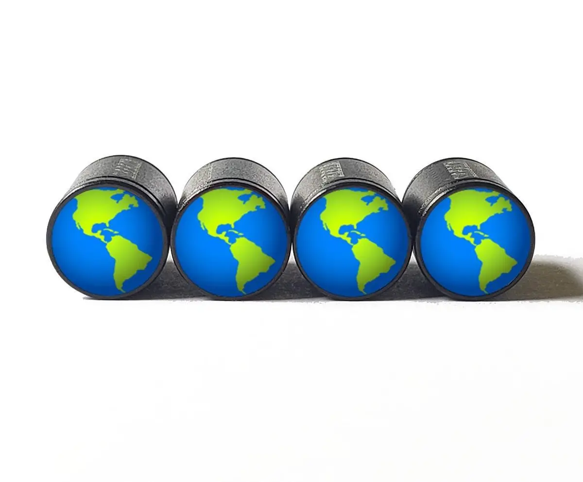 Earth World Planet Tire Valve Stem Caps - Black Aluminum - Set Of Four 1