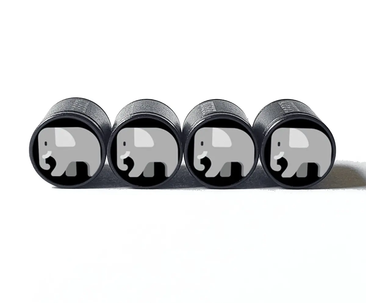 Elephant Emoji Tire Valve Caps - Black Aluminum - Set Of Four 1