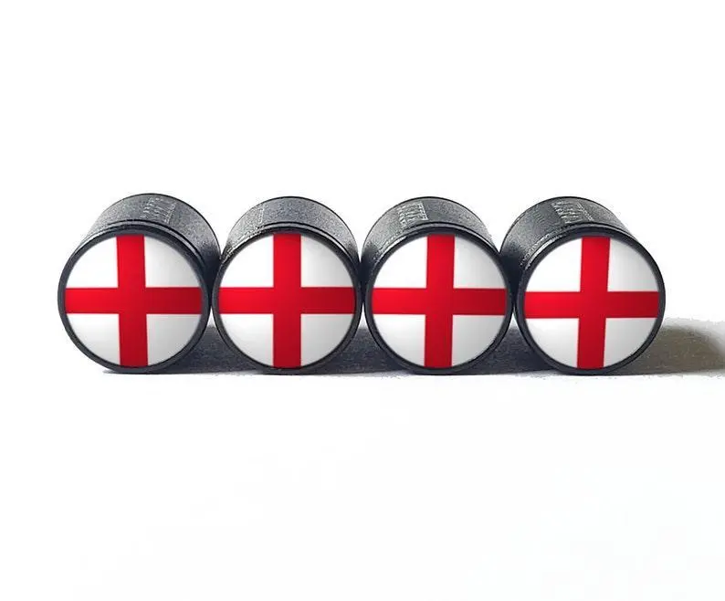 England Flag Tire Valve Stem Caps - Black Aluminum - Set Of Four 1