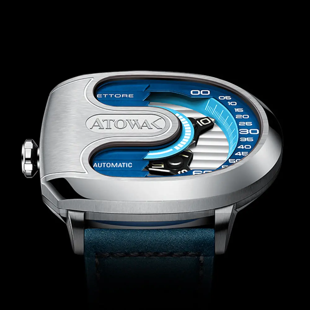 Atowak Ettore Drift 4-Arm Wandering Hour Silver Blue Watches 1