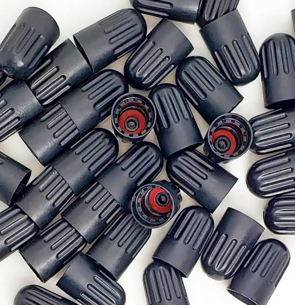 Extended Long Skirted Tpms Black Tire Valve Stem Caps - Heavy Duty Plastic - Sets Of 10, 25, 50 Or 100 - Universal 1