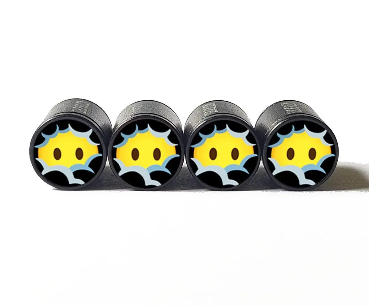 Face In The Clouds Emoji Tire Valve Caps - Black Aluminum - Set Of 4 1