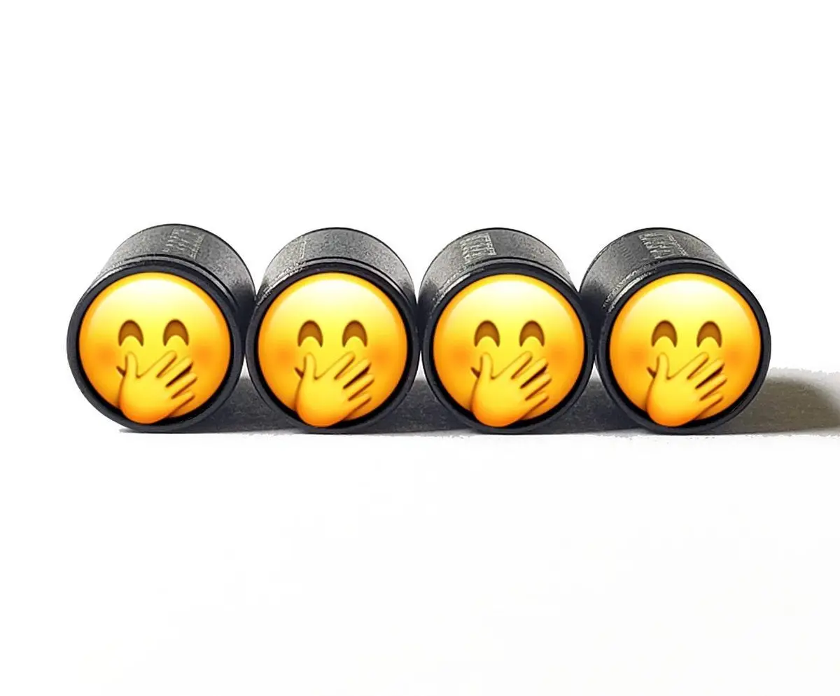 Face With Hand Over Mouth Emoji Tire Valve Caps - Aluminum - Set Of 4 1