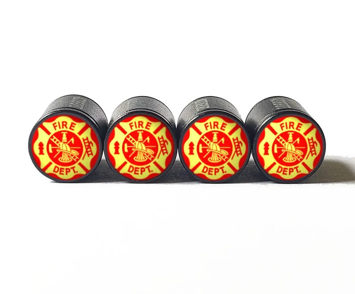 Fire Department Logo Tire Valve Caps - Black Aluminum - Set Of Four 1