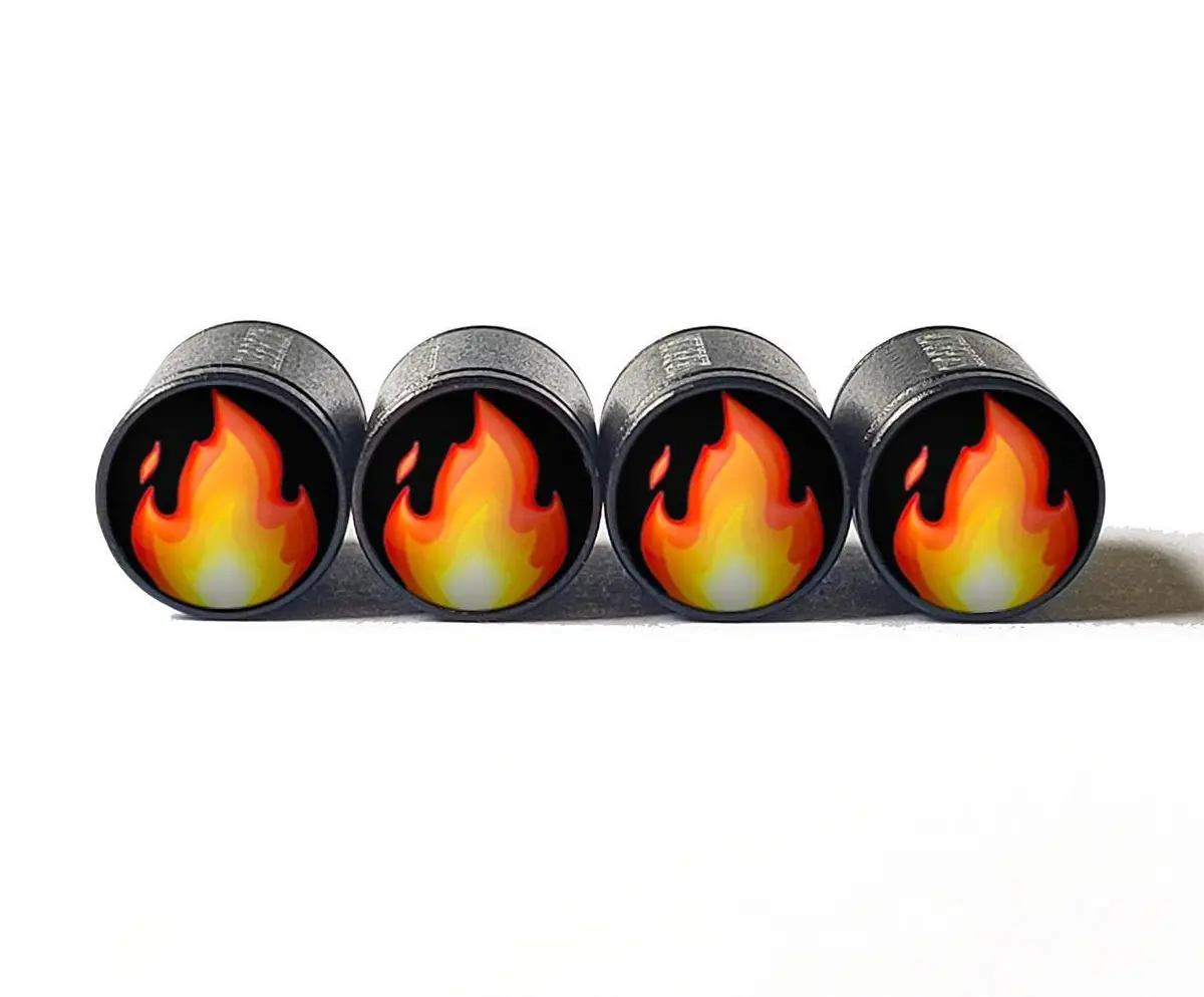 Fire Emoji Tire Valve Stem Caps - Black Aluminum - Set Of Four 1
