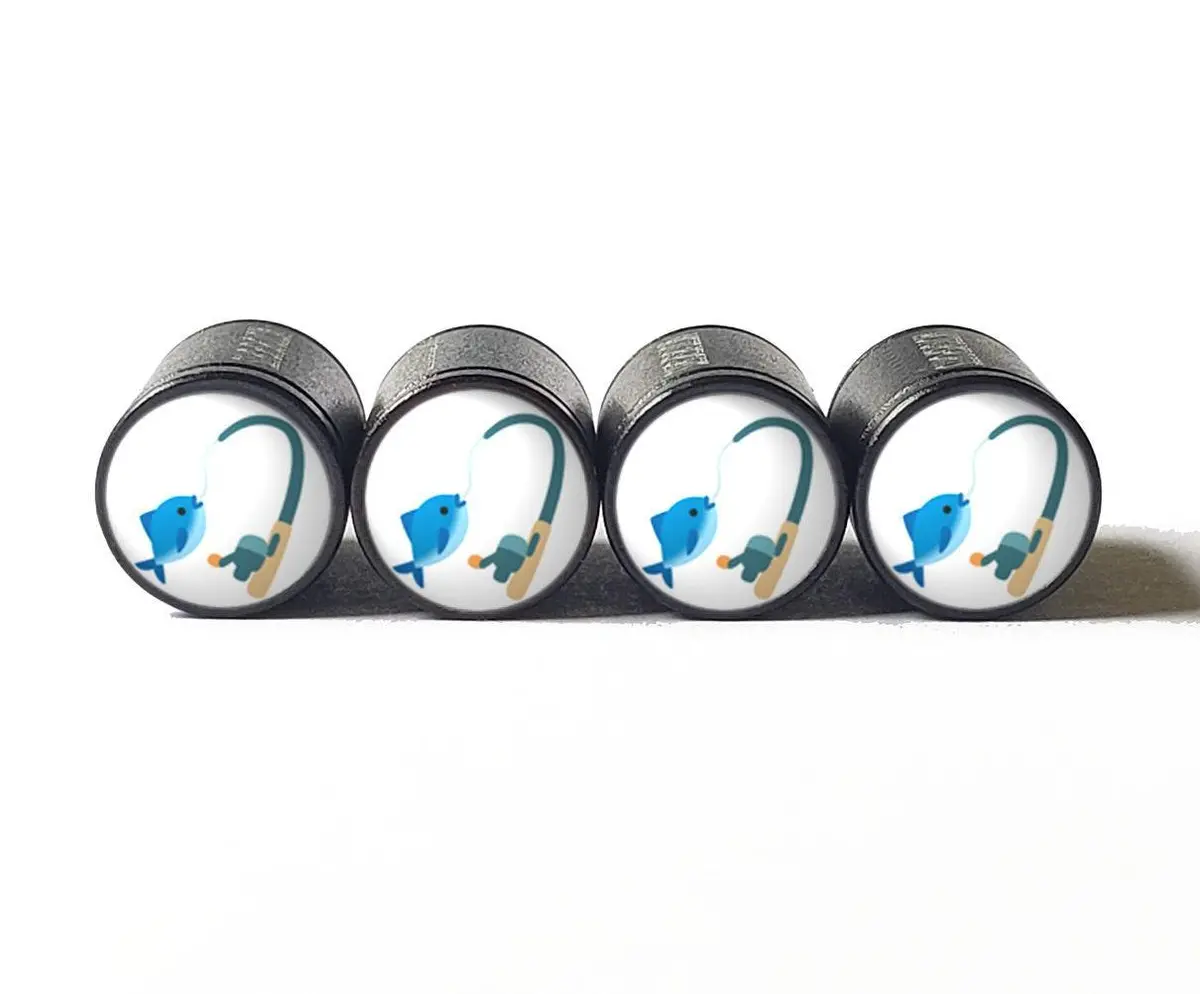 Fishing Emoji Tire Valve Stem Caps - Black Aluminum - Set Of Four 1