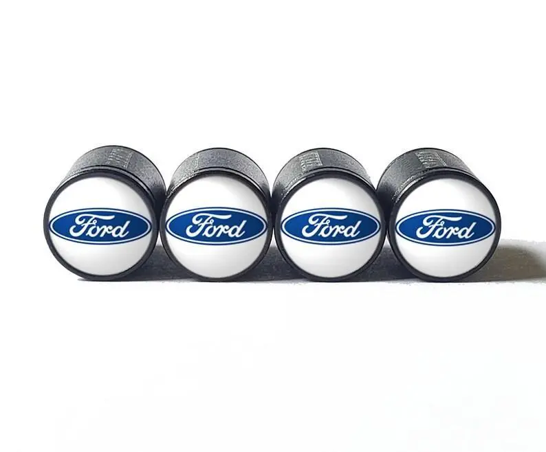Ford Logo (Style 1) Tire Valve Caps - Black Aluminum - Set Of Four 1