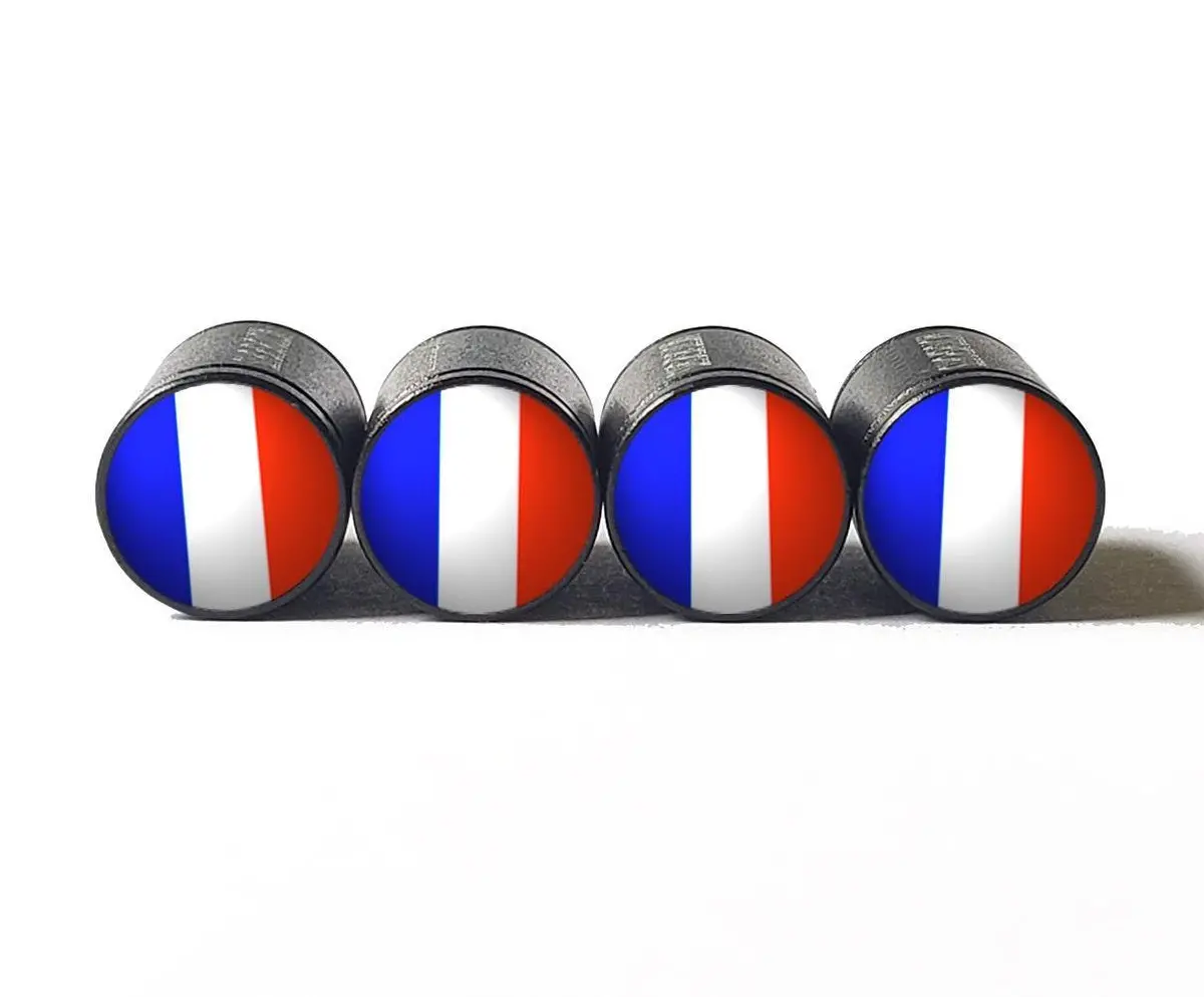 France Flag Tire Valve Stem Caps - Black Aluminum - Set Of Four 1