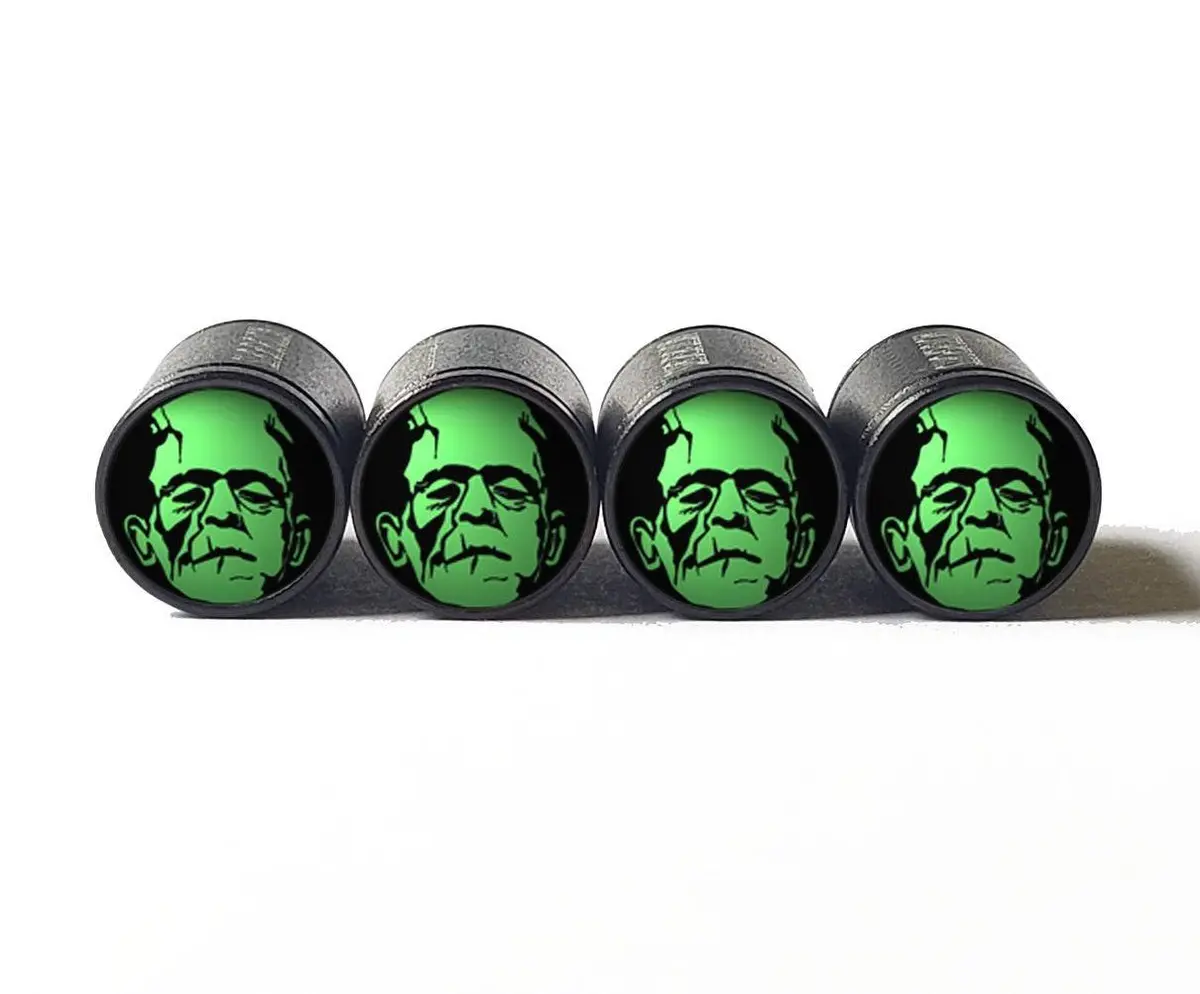Frankenstein Face Tire Valve Caps - Black Aluminum - Set Of Four 1