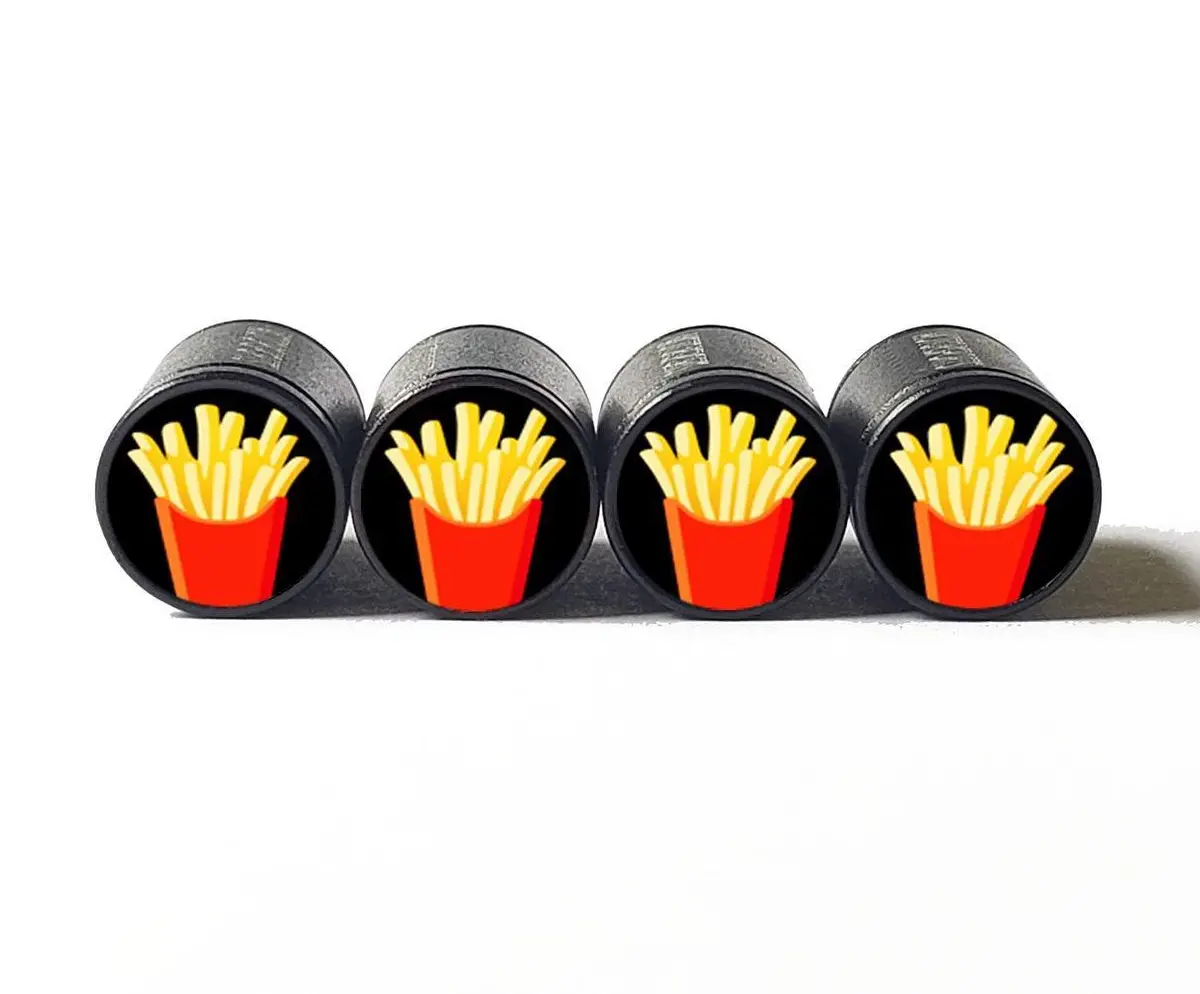 Golden French Fries Tire Valve Stem Caps - Black Aluminum - Set Of Four 1