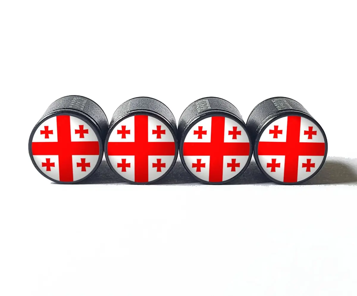 Georgia Country Flag Tire Valve Caps - Black Aluminum - Set Of Four 1
