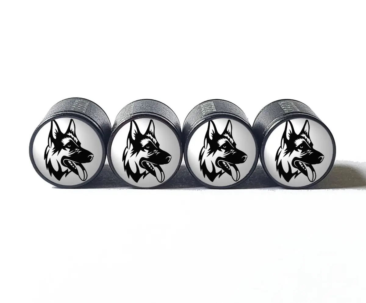 German Shepard Dog Tire Valve Caps - Black Aluminum - Set Of Four 1