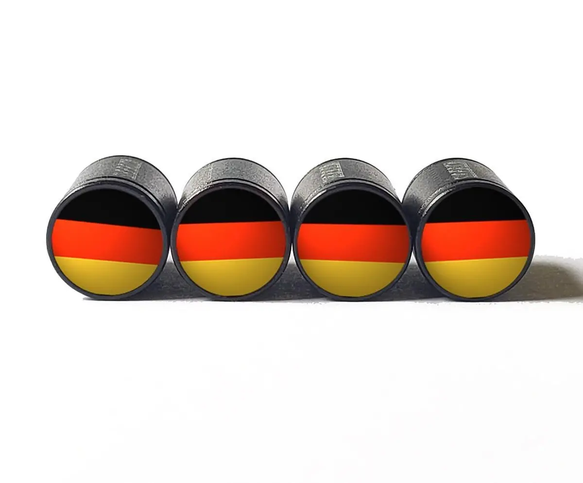 German Germany Flag Tire Valve Caps - Black Aluminum - Set Of Four 1
