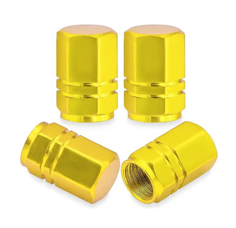 Gold Hex Aluminum Tire Valve Caps - Sets Of 4, 8, 12 Or 20 - Universal, Fits On All Vehicles 1