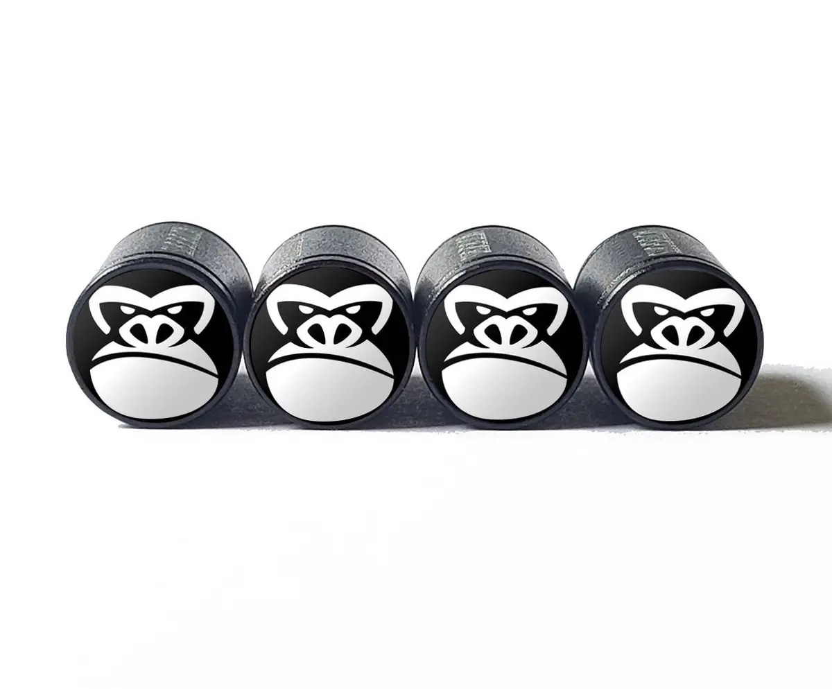 Gorilla Face Tire Valve Caps - Black Aluminum - Set Of Four 1