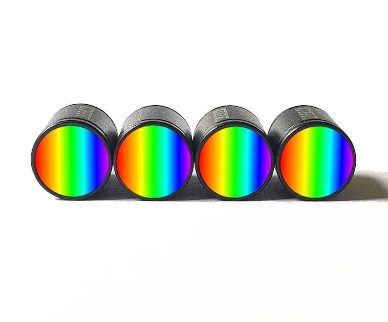 Gradient Rainbow Tire Valve Caps - Black Aluminum - Set Of Four 1