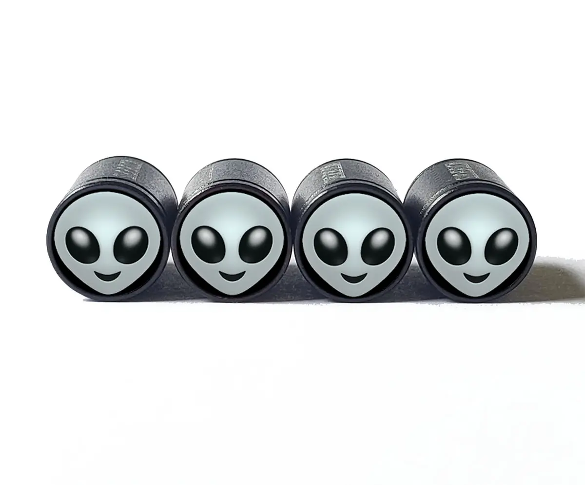 Gray Alien Tire Valve Caps - Black Aluminum - Set Of Four 1