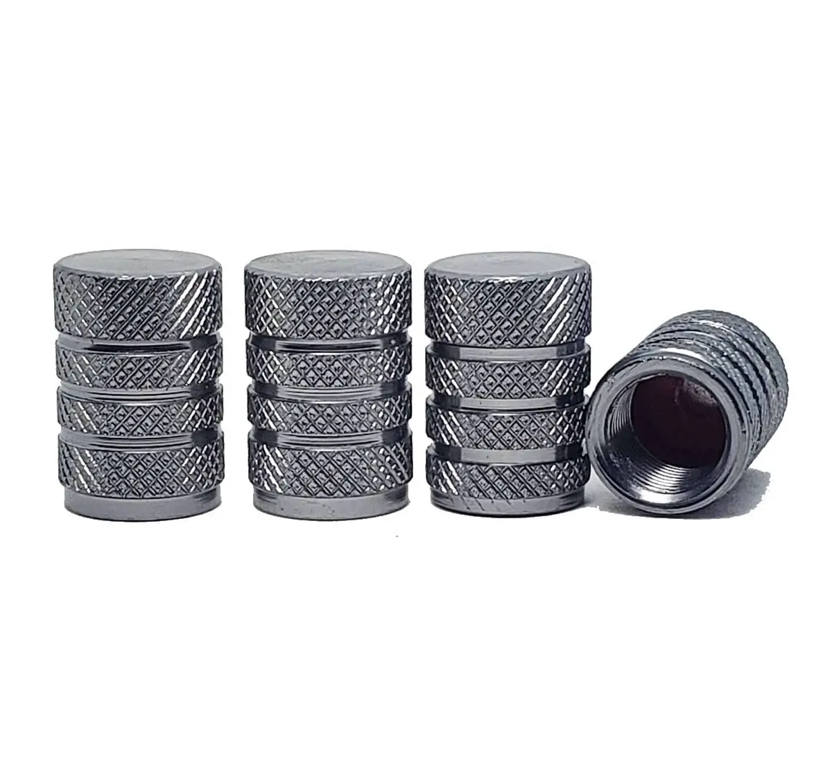 Gray Barrel Aluminum Tire Valve Caps - Sets Of 4, 8, 12 Or 20 - Universal, Fits On All Vehicles 1